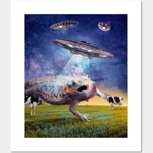 Bearded Dragon Lizard UFO Abduction Wall Art by Random Galaxy